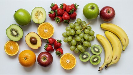 Variety of Fresh Fruits on White Background