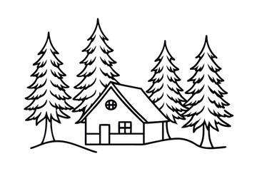 Fototapeta premium Snow Covered Trees And Cabin