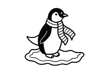 Penguin With Scarf On Ice