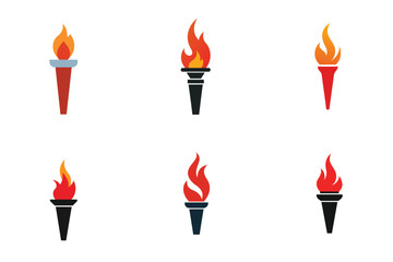 Colorful Torch Flame Icon Set for Victory and Celebration Themes