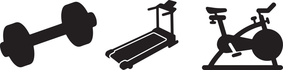 Collection of silhouetted fitness equipment for a workout