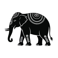 Obraz premium Black elephant with white ornamental patterns decorative