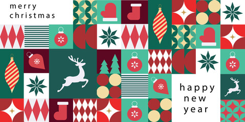 Christmas greeting card in Scandinavian geometric style
