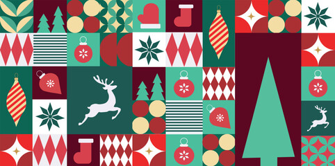 Christmas greeting card in Scandinavian geometric style