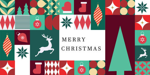 Christmas greeting card in Scandinavian geometric style