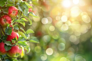 Lush garden in july featuring abundant ripe apples growing on trees in a vibrant orchard setting