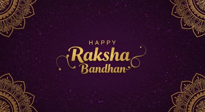 Happy Raksha Bandhan Greeting Card, Festive Background With Gold Ornamentation and Text Space
