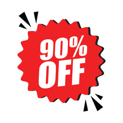 90% Off Red Badge – 90% Discount Sticker for Sales, Offers, and Promotions