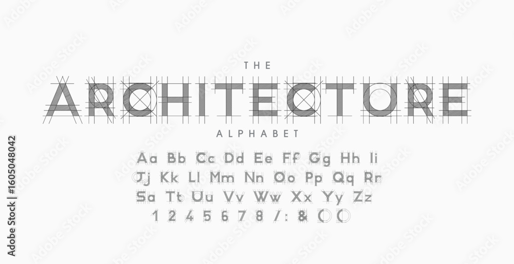 Fototapete architecture blueprint display font . technical drafting style alphabet. geometrical typography. wir