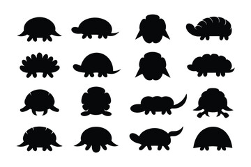 Collection of diverse dog breed silhouettes showcasing various head shapes and ear styles