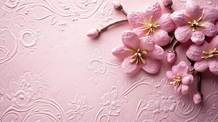 Pink cherry blossoms on textured background