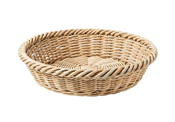 Fototapeta premium Round Wicker Bread Basket Isolated on White 