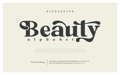 Beauty Alphabet Display Font. Bold Elegant Serif Typeface. Typography elegant classic serif fonts and number decorative vintage retro concept for logo branding. vector illustration