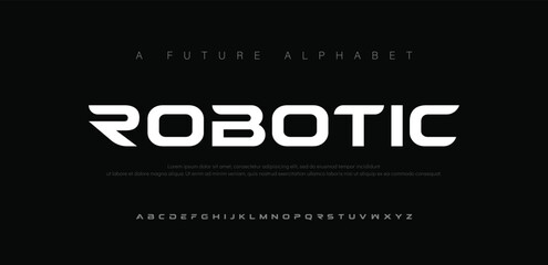 Robotic Futuristic Font . Modern Sci-Fi Display Typeface.  Typography abstract italic bold fonts technology, sport, movie brand and logos. vector illustration