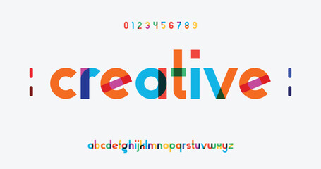 Creative Color Overlay Display Font. Modern Multicolor Alphabet. Minimal stylish calligraphy letter logo design