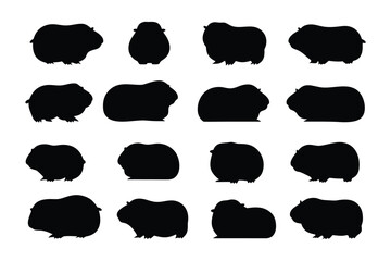 Collection of silhouetted cartoon animals showing various poses and expressions from a top down view