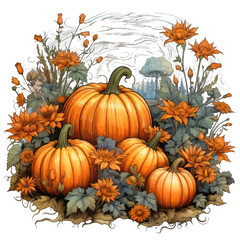 pumpkins and autumn leaves