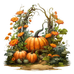 pumpkin and autumn leaves