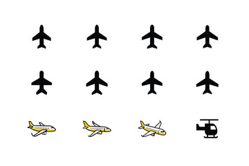 Obraz premium colorful water airplane, airplane icon, black airplane, different kind of airplane design icon sheet, water air and land airplane design icon.