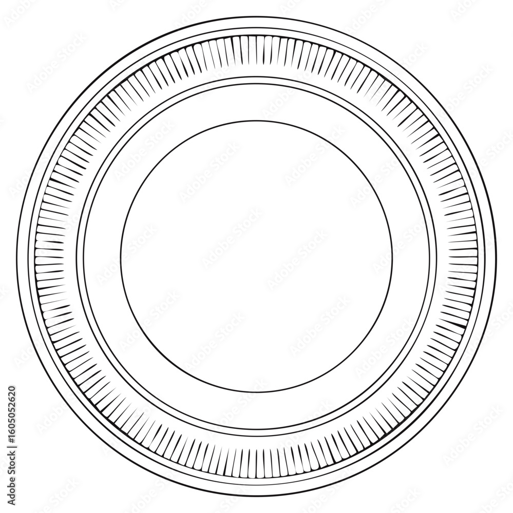 Poster circular frame with decorative edge and lines
