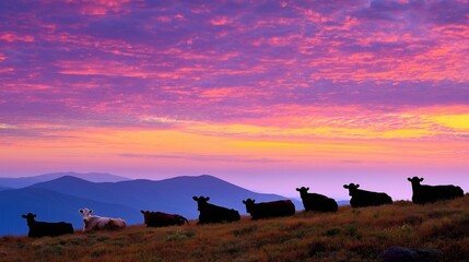 Tranquil Hillside Retreat: Cows Resting Amidst Wildflowers