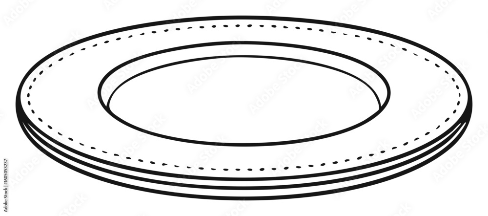 Poster a 3d white ring shape with black outline and dotted lines in an isometric view, simple geometric obj