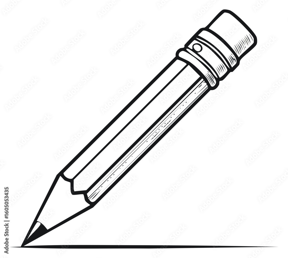Poster graphic drawing of a sharpened wooden pencil with an eraser tip making a mark