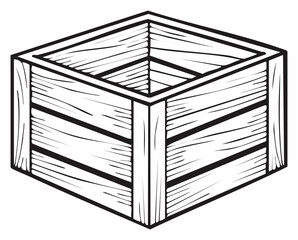Rustic Wooden Crate with Open Top and Strong Slats in an Isometric View