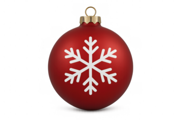 Red christmas ball ornament featuring white snowflake, isolated on transparent background, perfect for holiday projects