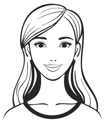 Elegant Black and White Woman Illustration with Smiling Face