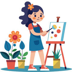 Girl painting on canvas