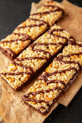 Cereal bar whole grain healthy eating sweet dessert fresh delicious gourmet food background on the table rustic food top view copy space keto and paleo diet vegan and vegetarian food