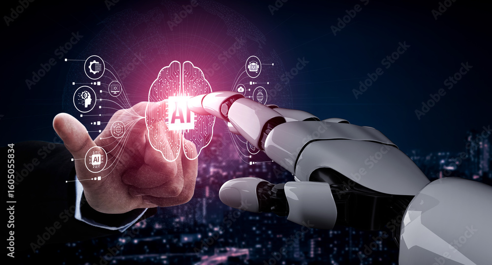 Poster ai assistant brain processor with llm technology, big data, machine learning, generative ai for busi