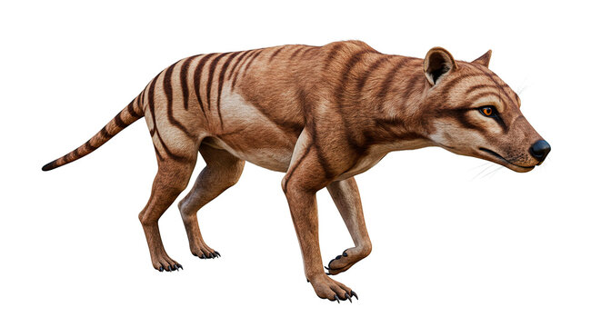 Tasmanian tiger thylacine extinct marsupial carnivore predator wildlife animal walking isolated image 3d render