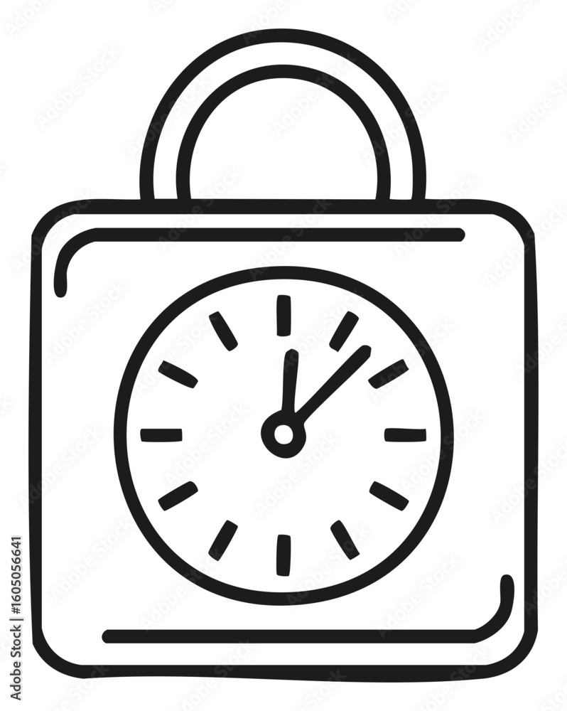 Poster hand drawn alarm clock outline with time showing