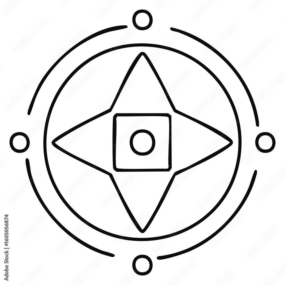 Poster geometric symbol design with central diamond shape and circular elements