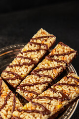 Cereal bar whole grain healthy eating sweet dessert fresh delicious gourmet food background on the table rustic food top view copy space keto and paleo diet vegan and vegetarian food