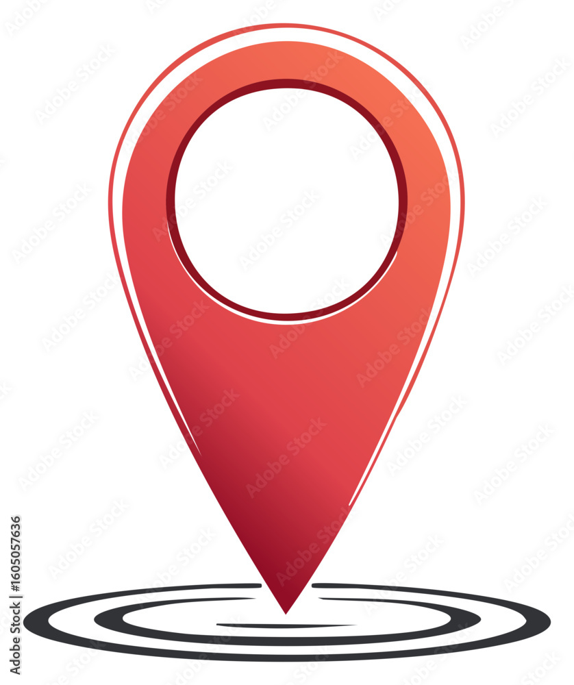 Poster location pointer with gradient standing over ripple effect mark for map or navigator vector symbol