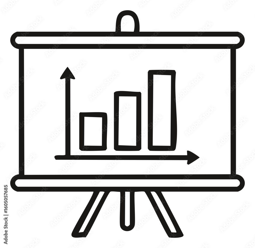 Aufkleber simple line drawing of a presentation easel displaying a bar chart with an upward trend and arrow.