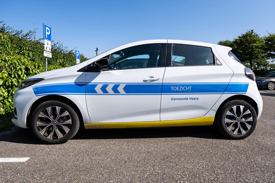 Domburg, Netherlands - June 28, 2025: Gemeente Veere Toezicht (supervision) Renault Zoe