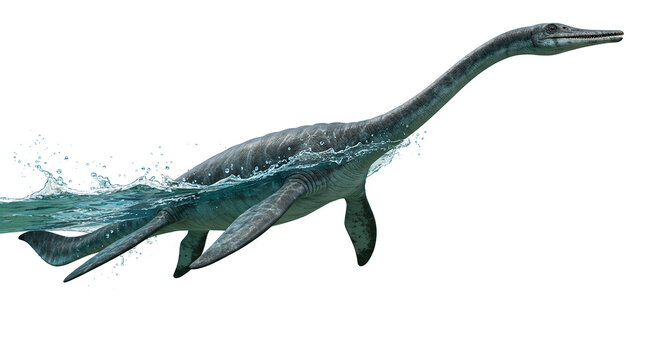 Realistic plesiosaur swimming underwater illustration for educational purposes and scientific studies use