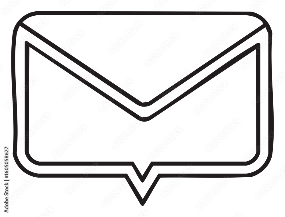 Poster hand drawn message icon with an envelope inside a speech bubble for communication