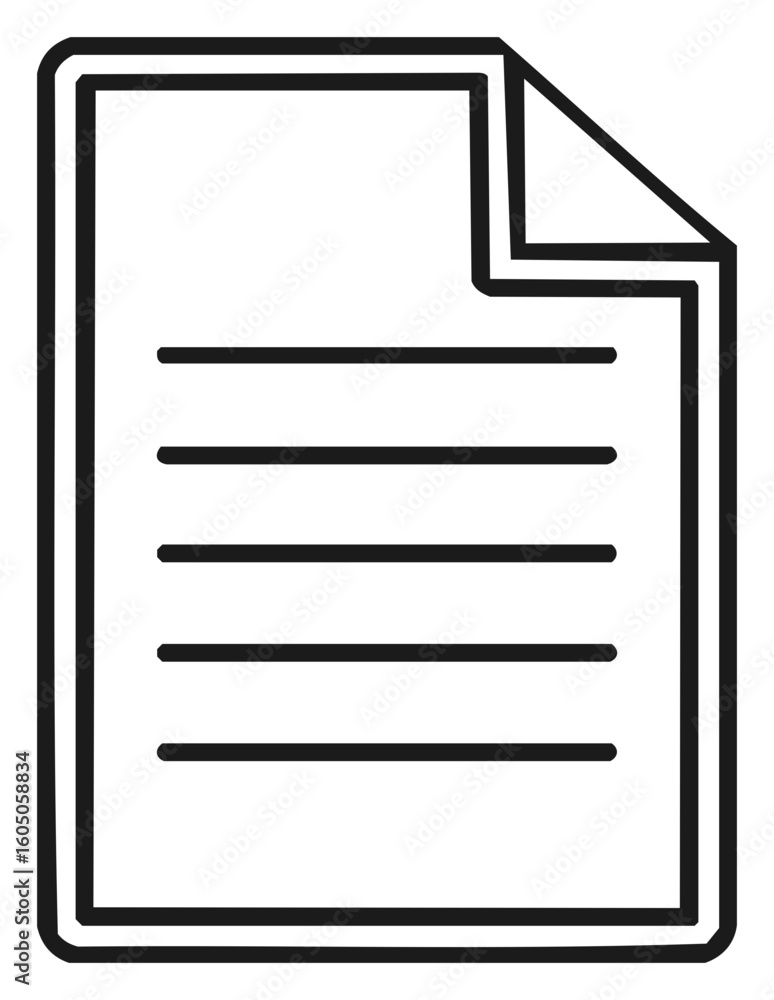 Aufkleber black and white outline of a document with horizontal lines and a turned page corner.