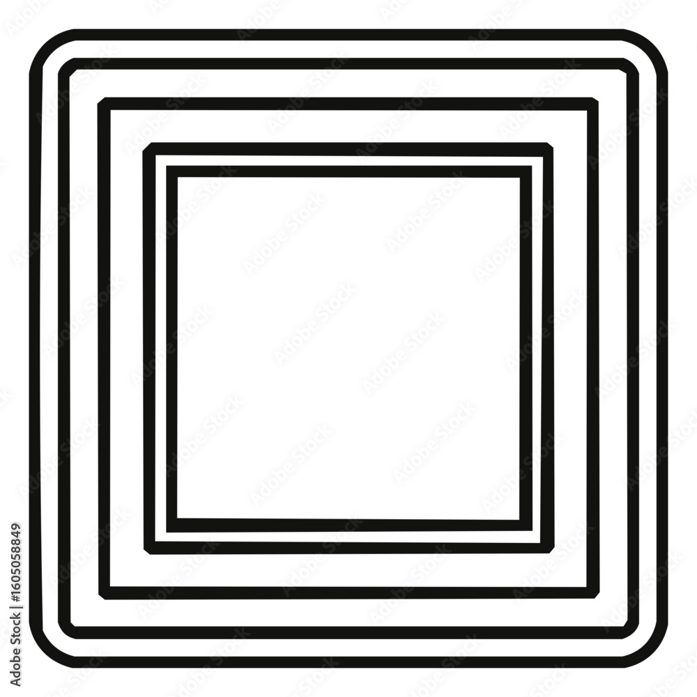 Poster modern abstract geometric design featuring concentric rounded squares black and white lines forming 