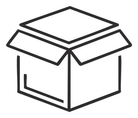 Open cardboard box outline illustration, delivery and packaging concept.