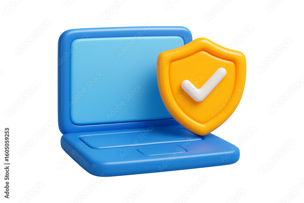 Poster 3d laptop with security shield icon isolated on a transparent background