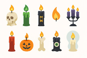 Obraz premium Set of Halloween Spooky Candle Icons in Flat Vector Style