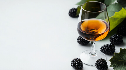 an orange wine glass with blackberries on a clean white background