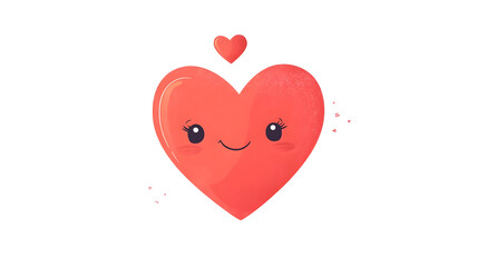Fototapeta premium Cute smiling cartoon heart with blush and small heart above