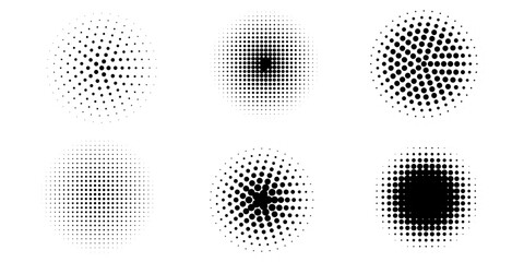 Circle halftone. Abstract dotted circles, round halftones geometric dots gradient and pop art texture.